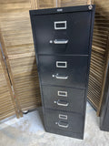 A- Black Metal File Cabinet with Four Drawers, Locks, with Key