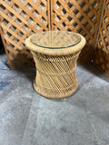 Round Wicker Side Table with Glass