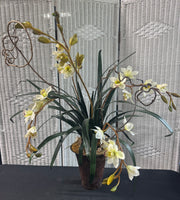 Large Faux Cymbidium Orchid in Resin Pot