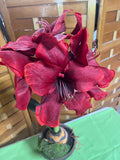 Faux Red Amaryllis Flowers in Ceramic Pot (C)