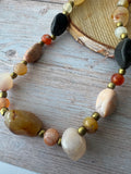 Long Multicolored Gemstone Vintage Beaded Necklace