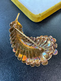 14K Gold Texture Detailed Vintage Feather Brooch in Box