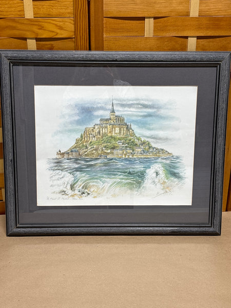 Watercolor Print of Le Mont St Michel, France by Bernadette Voz; Signed