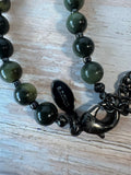 Chicos Faux Purple Pearl & Green Beaded Necklace with Green Velvet Tassel