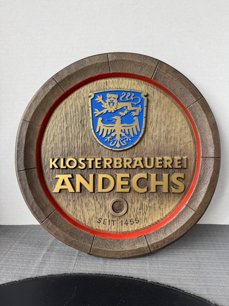 (C) German Vintage Klosterbrauer Andechs Plastic Barrel 3-D Bar Sign