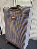 (D) London Fog Kensington Plaid Collection Large Expandable Soft Spinner Luggage
