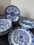 8-Piece Neiman Marcus Centrum Kafuh Style Blue & White Heavyweight Dinner Plates (A)