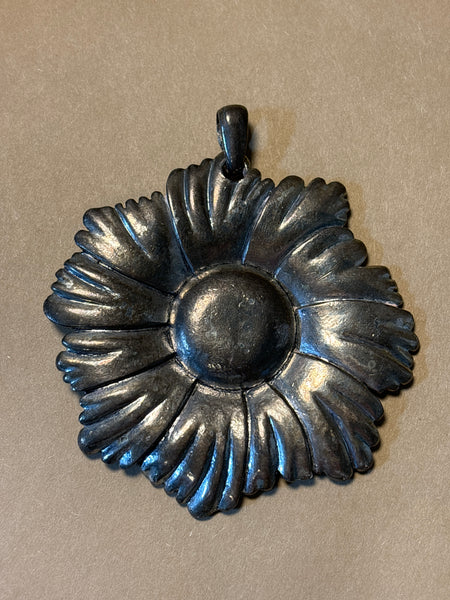 Large Silver Tone Flower Pendant