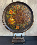 Large Hammered Metal Tole Painted Tray on Stand