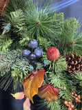 XL Faux Fir & Fruit Pre-Lit Wreath AS IS (READ DESCRIPTION CAREFULLY)