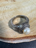 Bohemian Sterling Silver Faux Pearl Ring SIZE 5