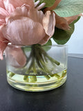 Faux Pink Florals in Glass Planter