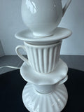 White Ceramic Teacup Stack Lamp with Brown Shade (WORKS)