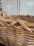 Solid Large Primitive Style Woven Rectangular Basket with Handles