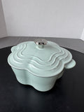 Robin’s Egg Blue Smith & Clark Ironworks 2.2 Qt Enameled Cast Iron Flower Dutch Oven with Le Creuset Lid