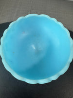 Fenton Blue Satin Water Lily Pedestal Covered Candy Dish