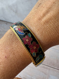 Black Butterfly Floral Cloisonné Hinged Bangle Bracelet