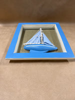 (A) 3D Blue Sail Boat In Blue Frame