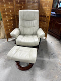 Benchmaster Leather Swivel Reclining Chair with Ottoman