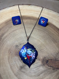 Enameled Copper Pendant & Screw-On Earrings
