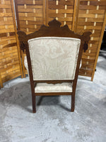 Victorian Rococo Revival Style Arm Chair with Demask Fabric