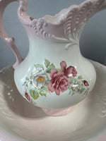 2-Piece Pink & Cream Embossed Floral Basin & Pitcher Set