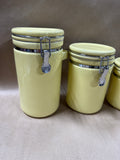 Set Of 3 Yellow Ceramic Kitchen Canisters