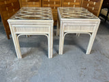 Pair of Wicker & Glass End Tables