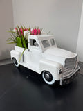 White Metal Pickup Truck with Faux Tulips