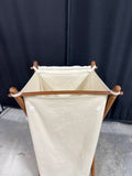 Cream Colored Canvas Folding Laundry Hamper With Top - Embroidered (B)