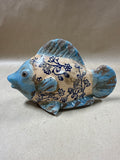 Blue Folk Art Pottery Distressed Fish