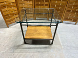 Ethan Allen Glass Top Side Table with Metal Base