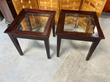 Wood/Glass Pair of End Tables