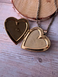 Long Vintage Gold Tone Heart Locket Necklace with Filigree Accents