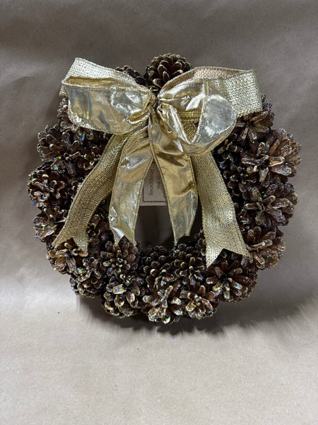 Small Pinecone Wreath With Gold Ribbon