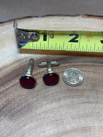 Gold Tone Cuff Links with Red Accent