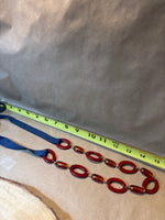 Red Oval Links on Blue Ribbon Necklace