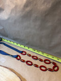 Red Oval Links on Blue Ribbon Necklace