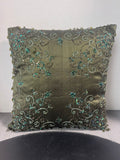 Olive Green Bead & Sequin Embellished Throw Pillow
