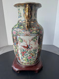 Chinese Famille Rose Medallion Porcelain Vase with Wooden Stand