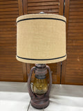 Lantern Lamp w/Burlap Shade, WORKS