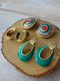 Trio of Teal Enamel Gold Tone Earrings (B)