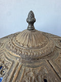 Art Nouveau Edward Miller Antique Brass & Blue Slag Glass Lamp Shade