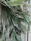 Frosted Glittery Faux Fir & Pinecone Wreath with Ornaments