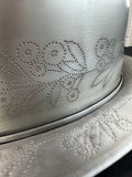 Crate & Barrel Silva XL Oval Floral Punched Metal Covered Turkey Platter