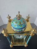 Chinese Cloisonné & Brass Ornate Vintage Clock with Key AS IS (READ DESCRIPTION CAREFULLY)