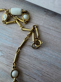 Long White & Gold Tone Vintage Beaded Necklace