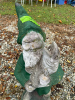 Large Cement Garden Gnome Holding Fish