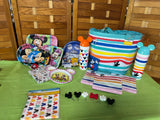 Mickey Mouse Cooler with Assorted Paper Products, Cups and Corn on Cob Holders