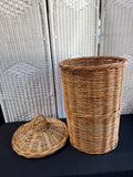 Vintage Rattan Laundry Basket With Lid